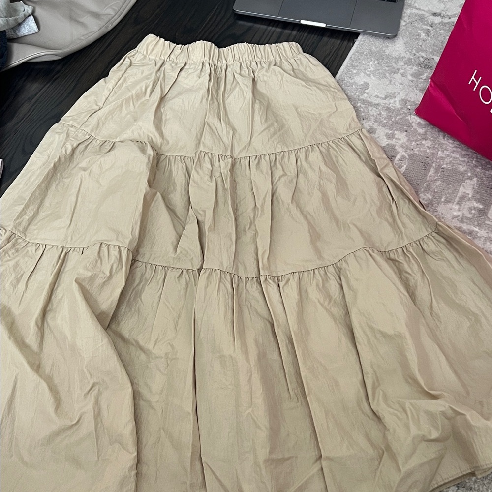 OAK + FORT Beige Tiered Maxi Skirt